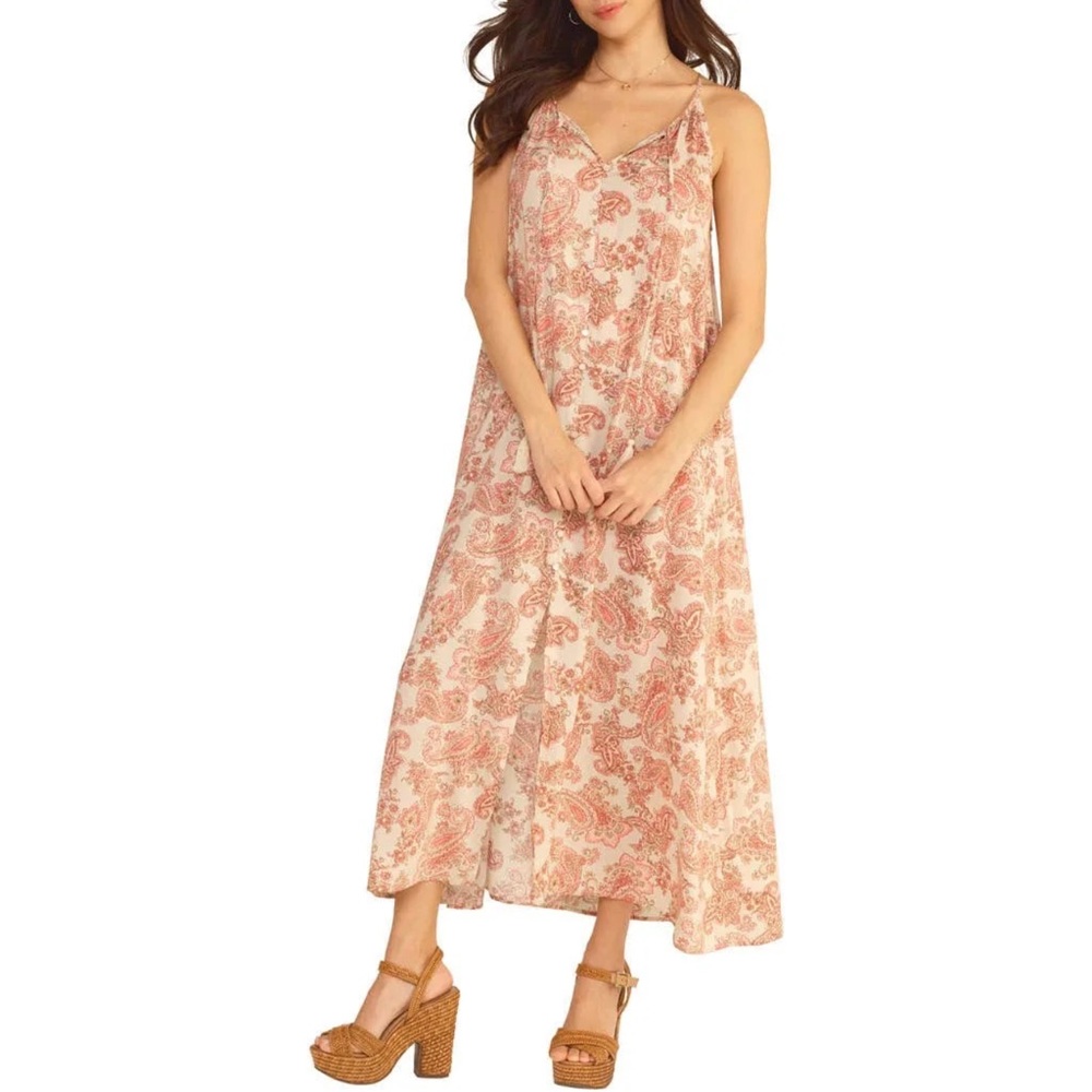 LUSH  | HALTER NECK MAXI DRESS CORAL PAISLEY SMALL